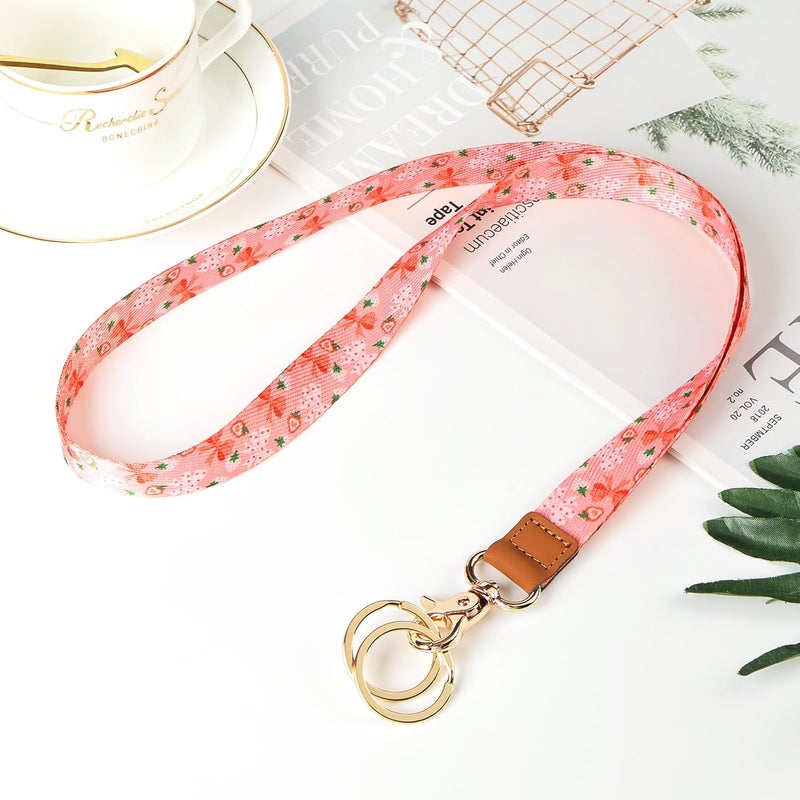 Knagsfa Lanyards for Keys, Neck Lanyards for ID Badges with Metal Hook, Cute Keychain Lanyard for Women, Strawberry Bow - Image 5